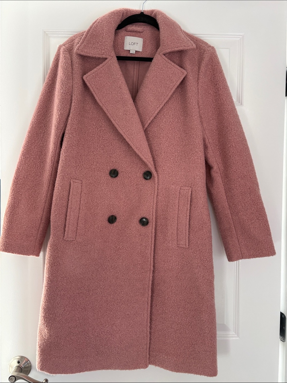 LOFT Double-Breasted Teddy Pea Coat - Dusty Mauve